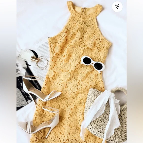 Lulus Love Poem Yellow Lace Mini Dress - size small - Picture 4 of 8